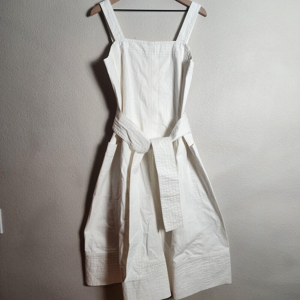 Everlane Dress Womens Medium White Organic Cotton Belted Pocket Midi Sundress